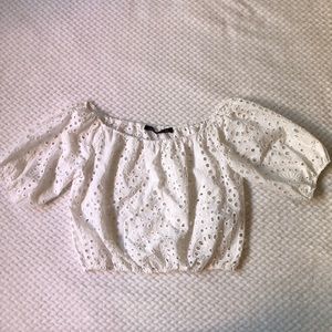 NWOT Zara Off the Shoulder Eyelet Crop Top
